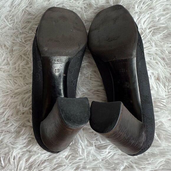 Vintage Y2K Gucci Black GG Web Block Heel Pumps with Gold Horsebit Size 8 - Picture 8 of 12